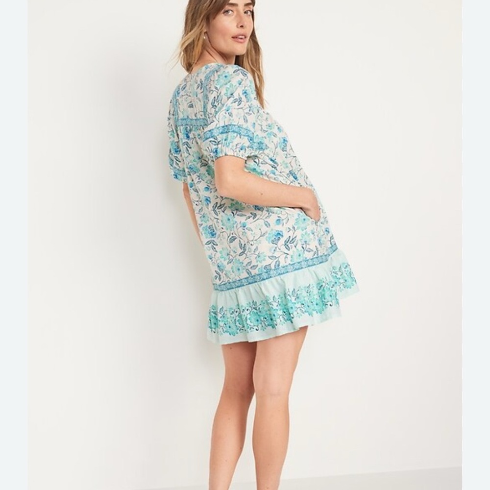 Old Navy Puff Sleeve Mini Blue and White Floral Dress